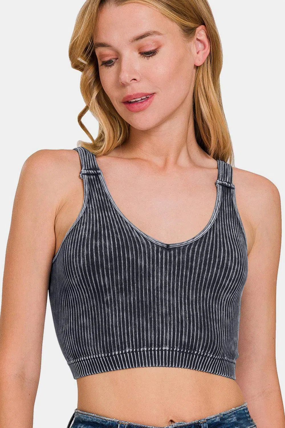 Discover Comfort: Zenana Ribbed V-Neck Top – Soft & Versatile, [Evelyns Fashion]