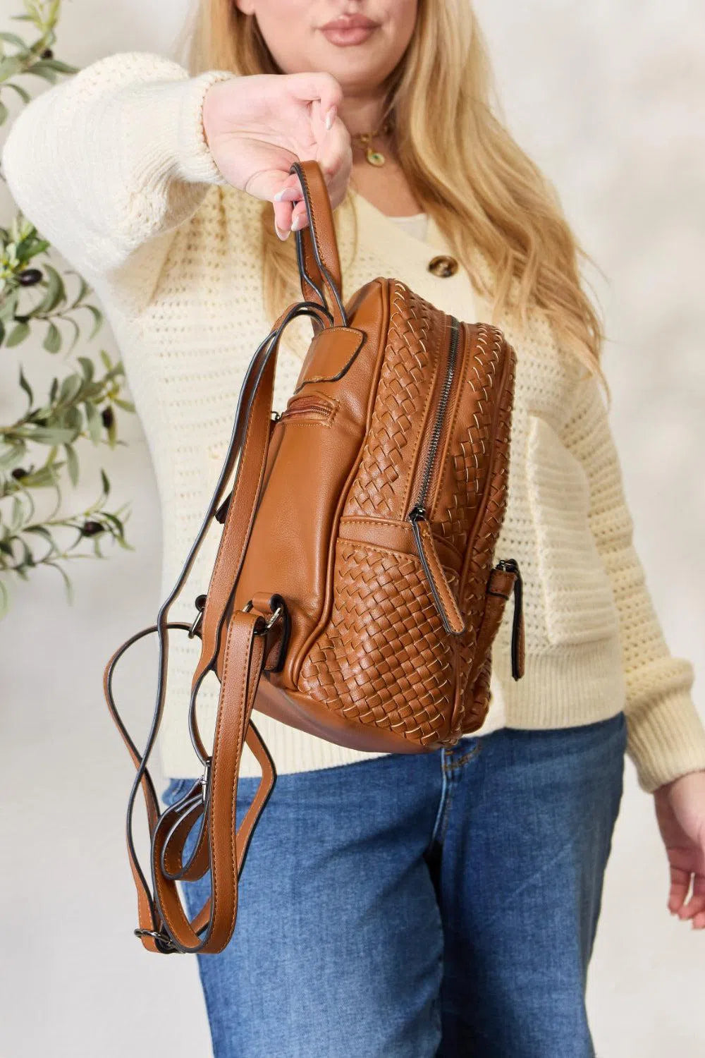 Eco-Friendly Elegance: PU Leather Woven Backpack-handbags-Trendsi-Evelyns Fashion