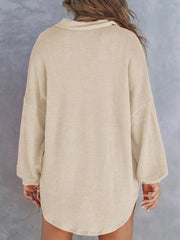 Waffle-Knit Dropped Shoulder Sweatshirt – Cozy & Stylish, [Evelyns Fashion]