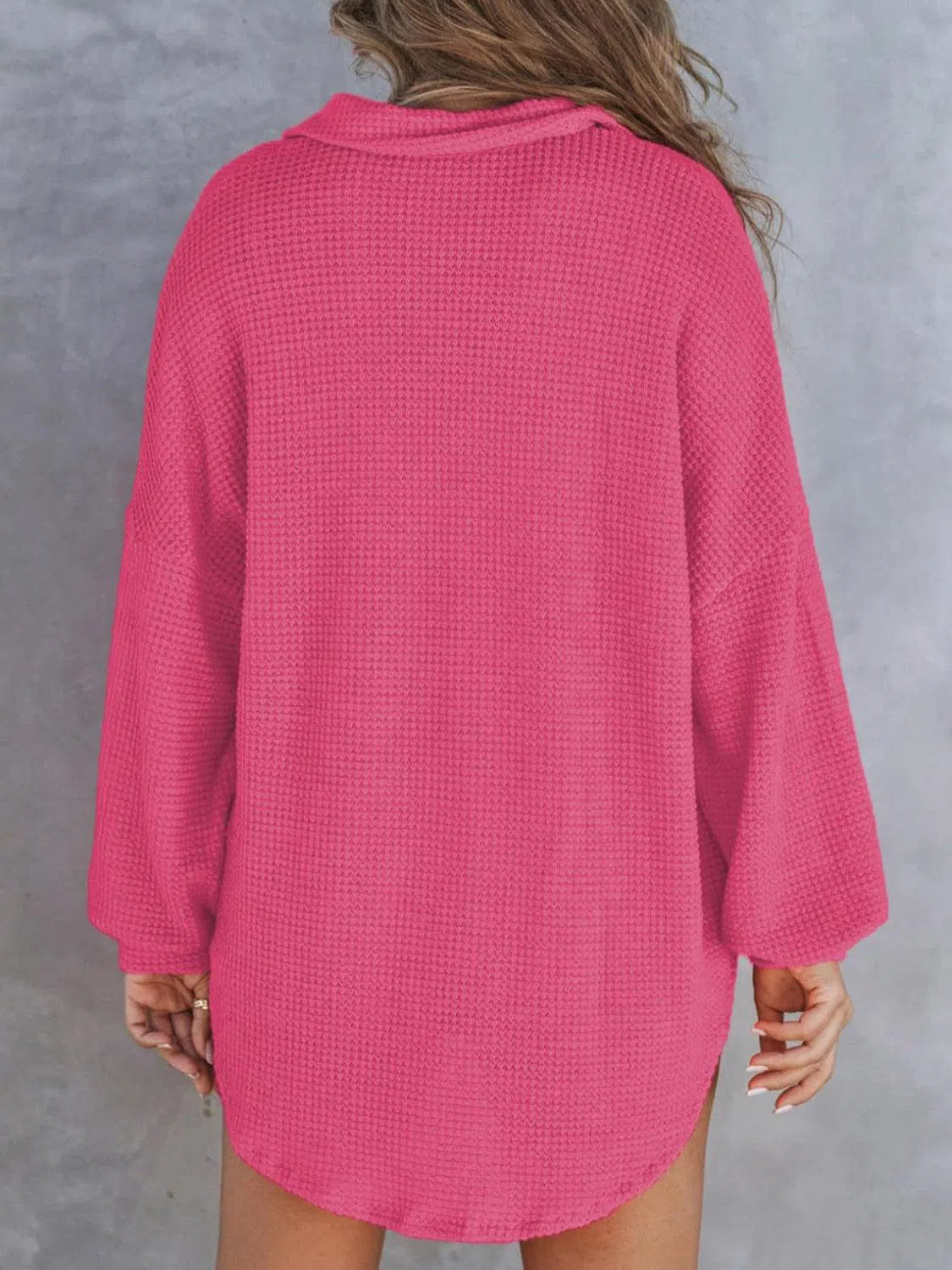 Waffle-Knit Dropped Shoulder Sweatshirt – Cozy & Stylish, [Evelyns Fashion]