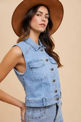 Button Down Denim Vest – Timeless & Versatile Layer, [Evelyns Fashion]