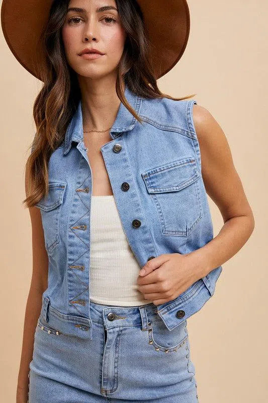 Button Down Denim Vest – Timeless & Versatile Layer, [Evelyns Fashion]