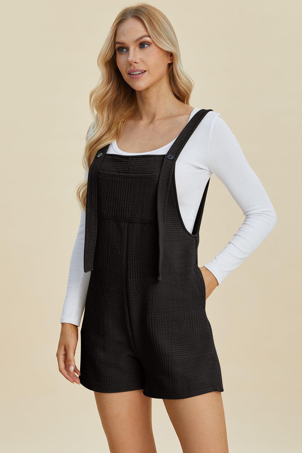 Effortless Style: Double Take Full Size Texture Sleeveless Playsuit-Rompers-Trendsi-Black-S-Evelyns Fashion