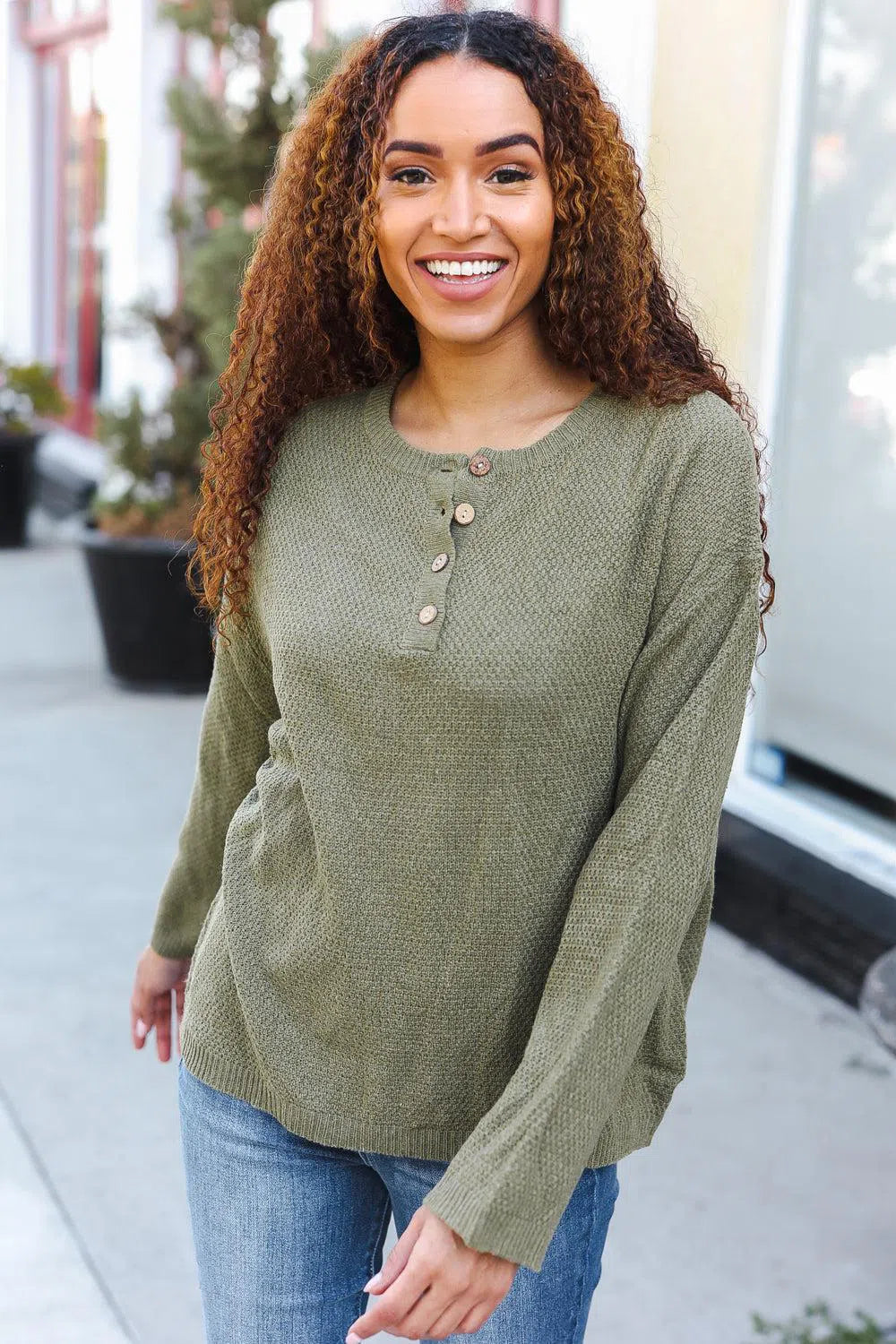 Moss Green Button-Down Ribbed Sweater – Chic & Versatile Knitwear, [Evelyns Fashion]