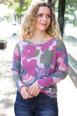 Beautiful You Magenta Floral Vintage Knit Top – Chic & Timeless, [Evelyns Fashion]