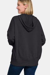 Zenana Half Snap Hoodie – Stylish & Comfortable Casual Wear, [Evelyns Fashion]