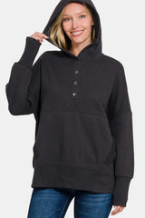 Zenana Half Snap Hoodie – Stylish & Comfortable Casual Wear, [Evelyns Fashion]