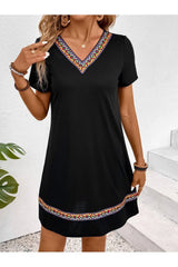 V-Neck Short Sleeve Mini Dress – Stylish & Versatile, [Evelyns Fashion]