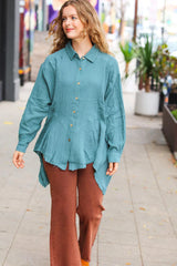 Teal Button Down Sharkbite Cotton Tunic – Chic & Comfortable, [Evelyns Fashion]