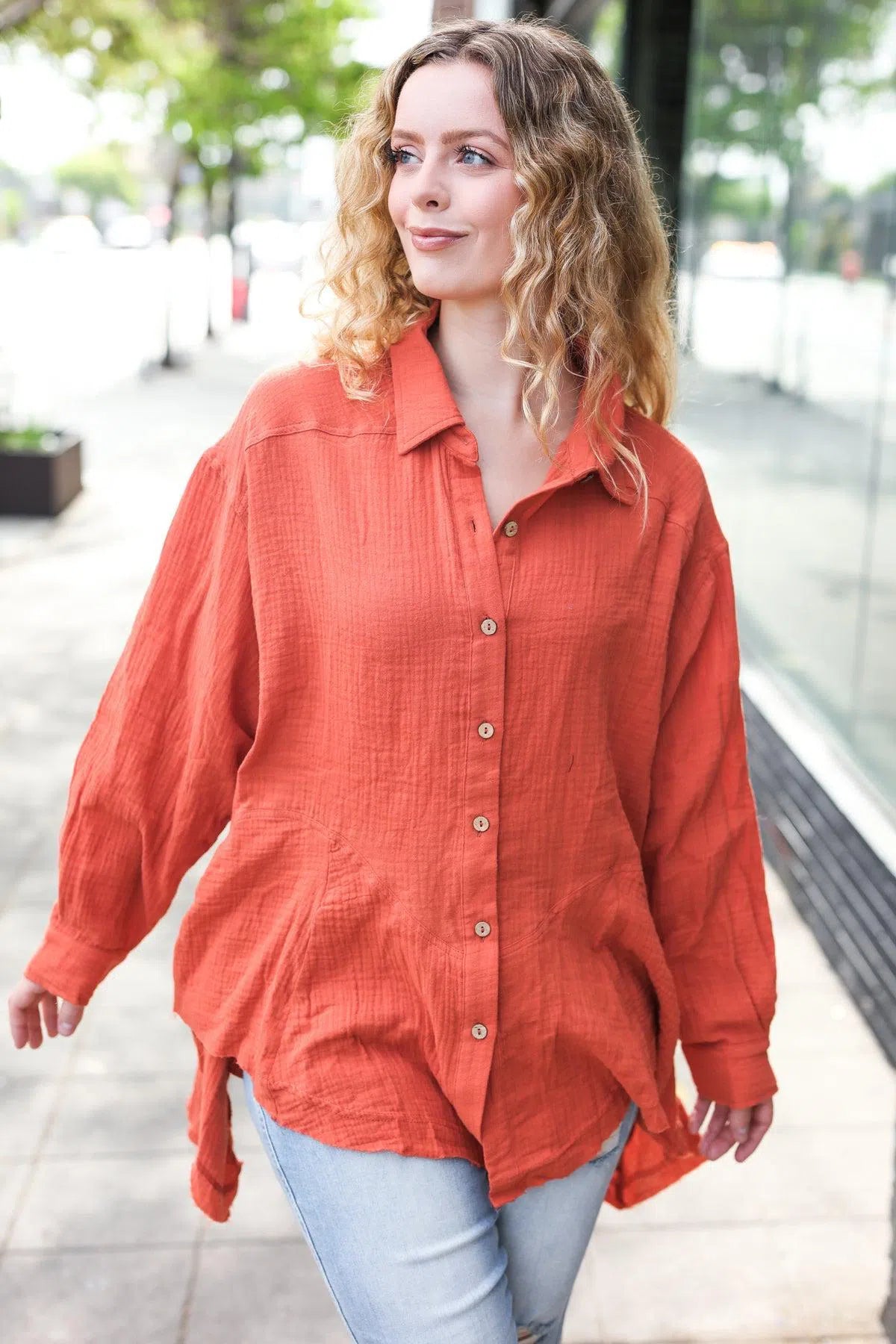 Everyday Rust Sharkbite Cotton Tunic – Stylish & Comfortable, [Evelyns Fashion]