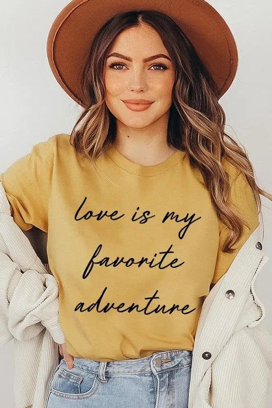 Love Is My Favorite Adventure" Graphic Tee – Comfortable & Stylish, [Evelyns Fashion]