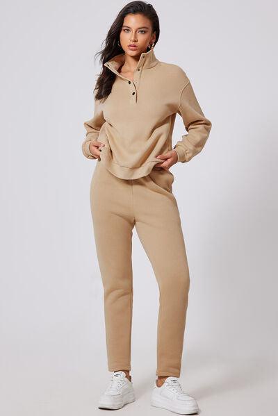 Half-Snap Turtleneck Top & Pants Active Set – Sleek & Comfortable, [Evelyns Fashion]