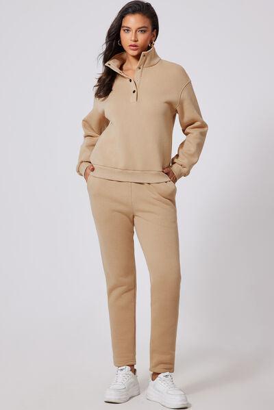 Half-Snap Turtleneck Top & Pants Active Set – Sleek & Comfortable, [Evelyns Fashion]