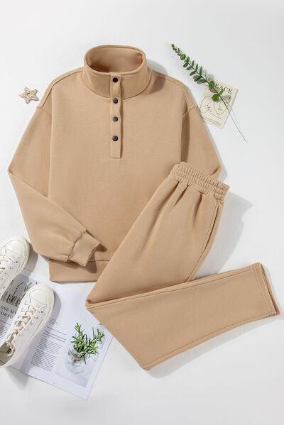 Half-Snap Turtleneck Top & Pants Active Set – Sleek & Comfortable, [Evelyns Fashion]