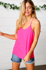 Hot Pink V-Neck Cami – Adjustable Straps, Lined & Chic Sleeveless Top, [Evelyns Fashion]