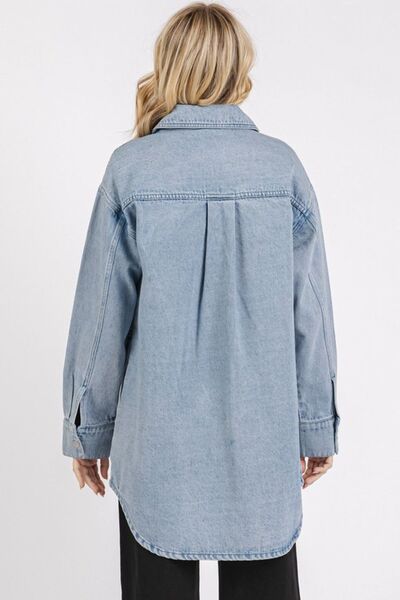 Mittoshop Light Wash Patch Pocket Longline Denim Jacket – Stylish & Versatile, [Evelyns Fashion]