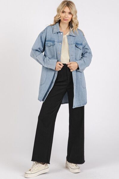 Mittoshop Light Wash Patch Pocket Longline Denim Jacket – Stylish & Versatile, [Evelyns Fashion]