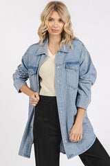 Mittoshop Light Wash Patch Pocket Longline Denim Jacket – Stylish & Versatile, [Evelyns Fashion]