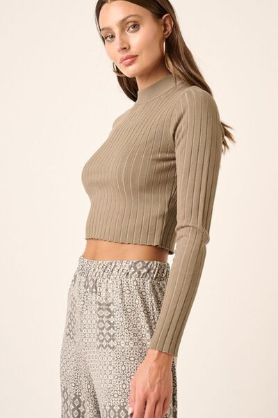 Mittoshop Mock Neck Long Sleeve Crop Knit Top – Chic & Versatile, [Evelyns Fashion]