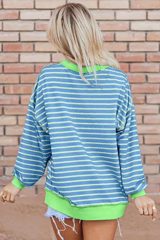 High-Low Pullover Sweatshirt with Stripe Details – Chic & Cozy, [Evelyns Fashion]