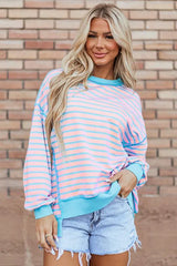 High-Low Pullover Sweatshirt with Stripe Details – Chic & Cozy, [Evelyns Fashion]