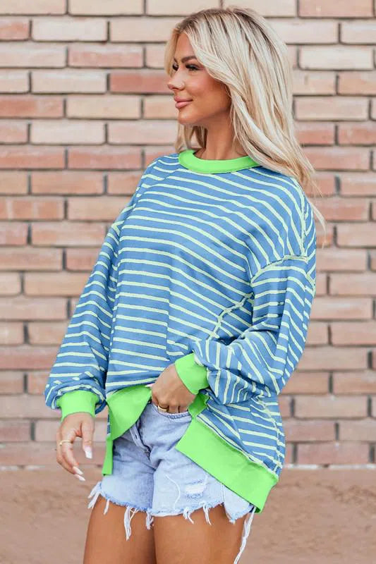 High-Low Pullover Sweatshirt with Stripe Details – Chic & Cozy, [Evelyns Fashion]