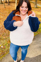 Seize The Day Navy & Taupe Sherpa Pullover – Cozy & Stylish, [Evelyns Fashion]