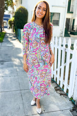 Paisley Print Pocketed Midi Dress | Chic & Stylish, [Evelyns Fashion]