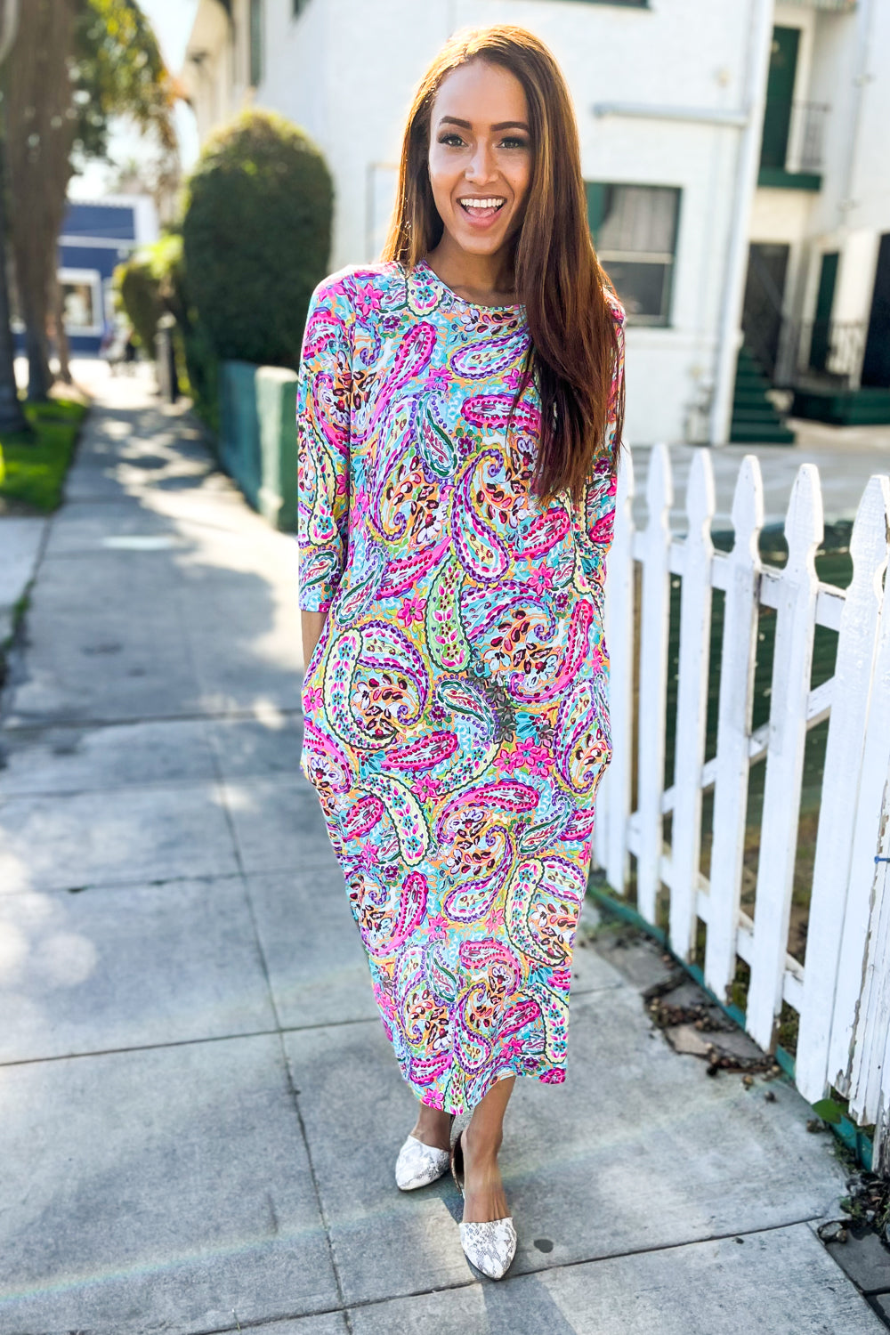 Paisley Print Pocketed Midi Dress | Chic & Stylish, [Evelyns Fashion]