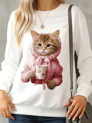 Cat Lovers Round Neck Sweatshirt – Cozy & Playful for Feline Fans, [Evelyns Fashion]