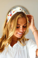 Red, White & Blue Gem Cowboy Embellished Top Knot Headband, [Evelyns Fashion]