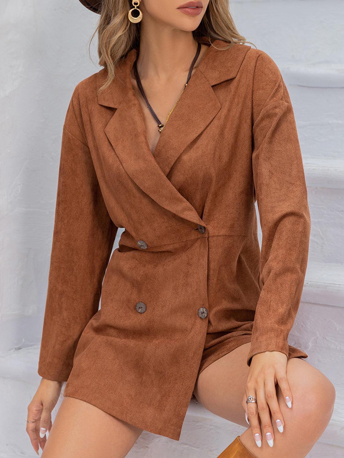 Lapel Collar Long Sleeve Romper – Stylish & Versatile, [Evelyns Fashion]