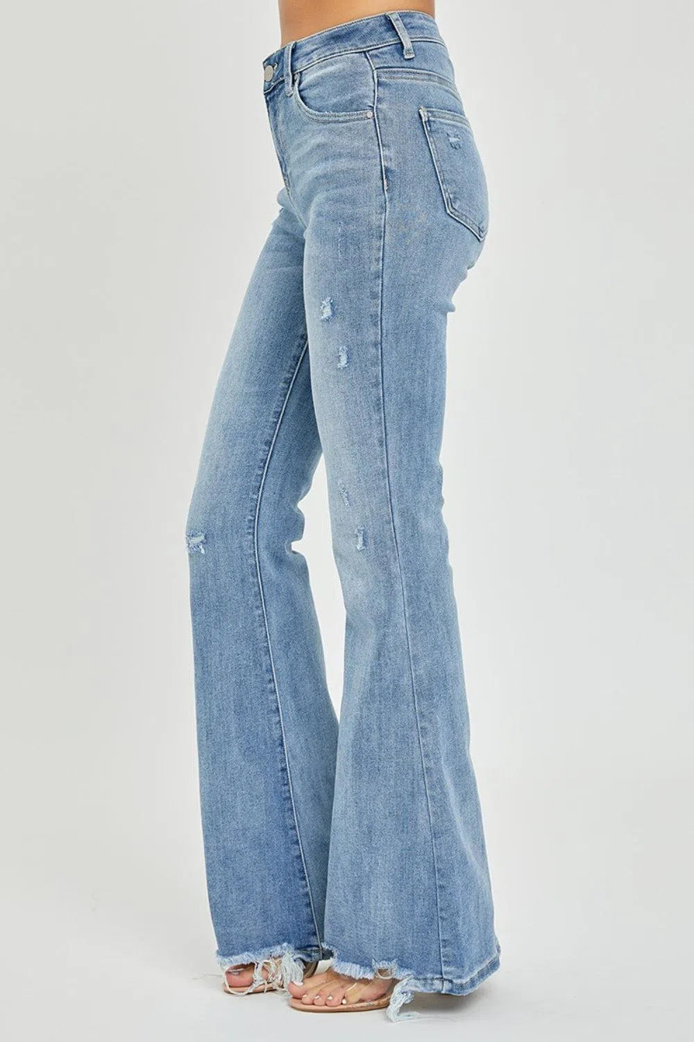 High Rise Cut Hem Flare Jeans – Flattering & Stylish Denim, [Evelyns Fashion]