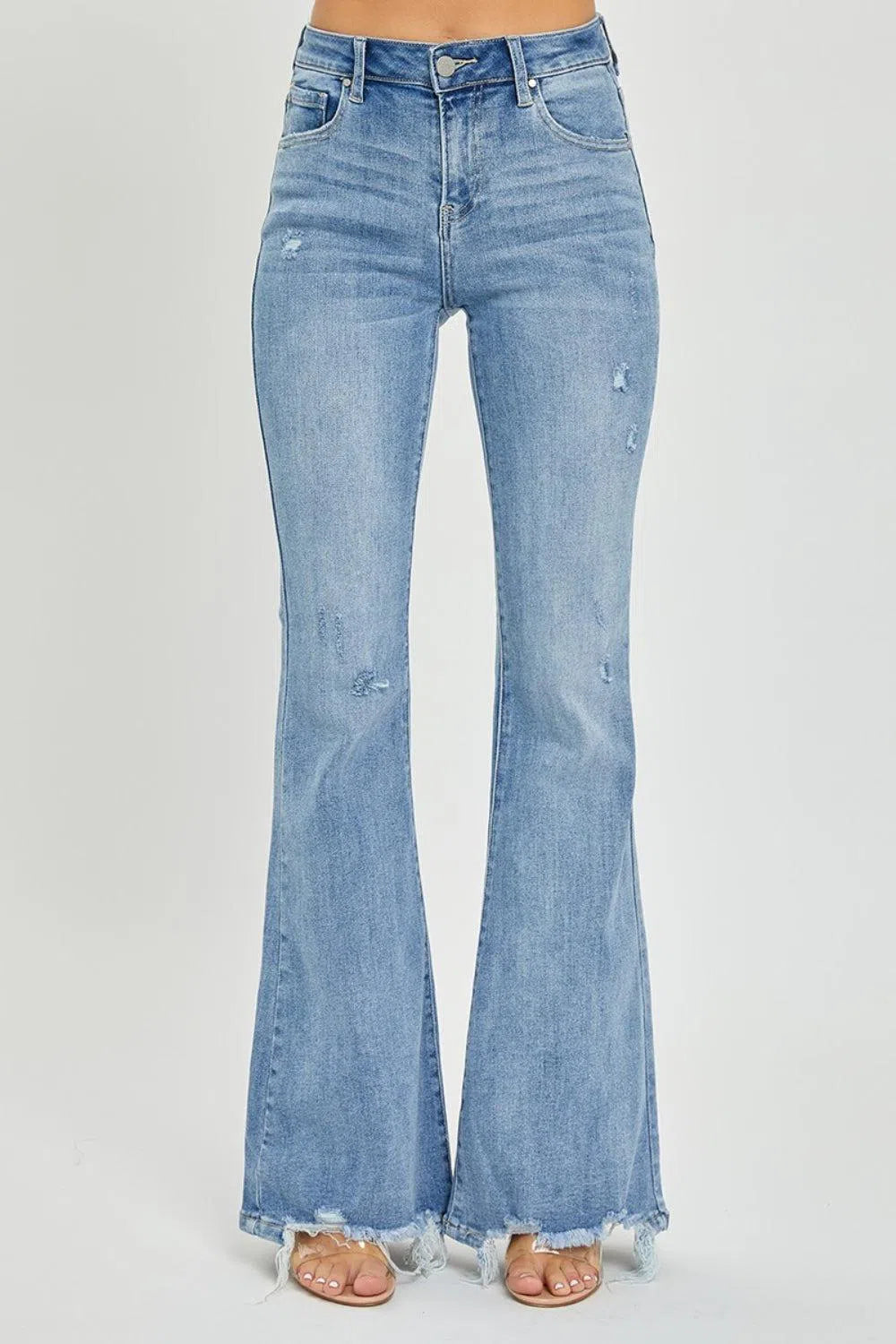 High Rise Cut Hem Flare Jeans – Flattering & Stylish Denim, [Evelyns Fashion]