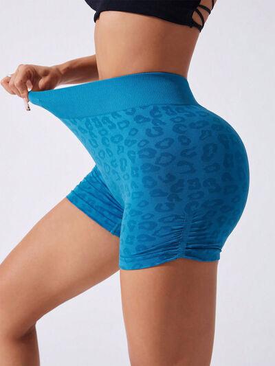 Ruched Leopard High-Waist Active Shorts – Trendy & Sculpting Fit, [Evelyns Fashion]