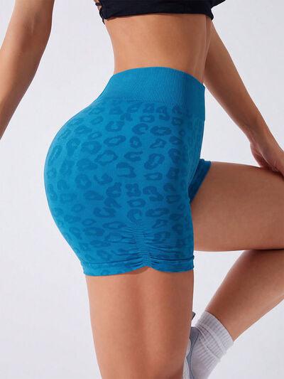 Ruched Leopard High-Waist Active Shorts – Trendy & Sculpting Fit, [Evelyns Fashion]