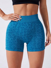 Ruched Leopard High-Waist Active Shorts – Trendy & Sculpting Fit, [Evelyns Fashion]