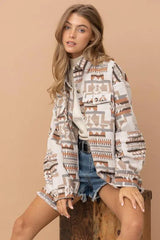 Frayed Aztec Western Shacket – Stylish & Versatile Layering Piece, [Evelyns Fashion]