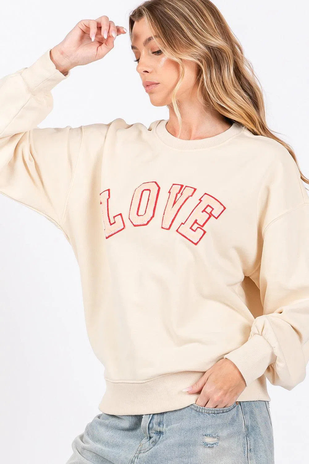 SAGE + FIG LOVE Path Drop Shoulder Sweatshirt – Stylish & Cozy, [Evelyns Fashion]