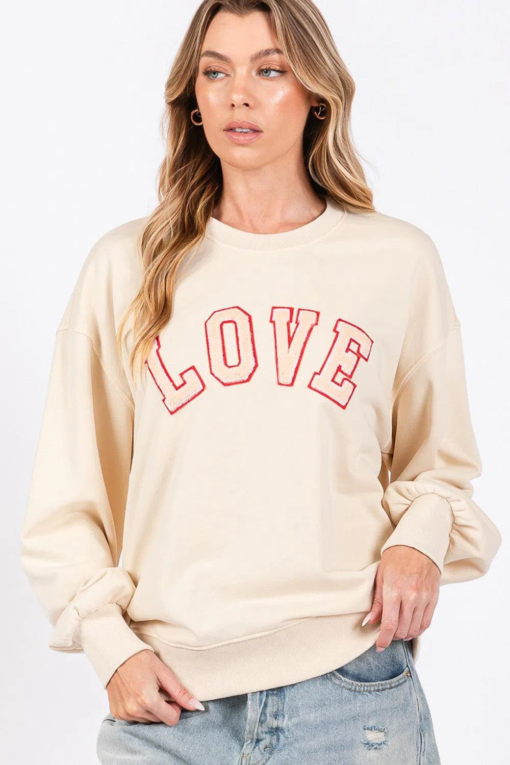 SAGE + FIG LOVE Path Drop Shoulder Sweatshirt – Stylish & Cozy, [Evelyns Fashion]