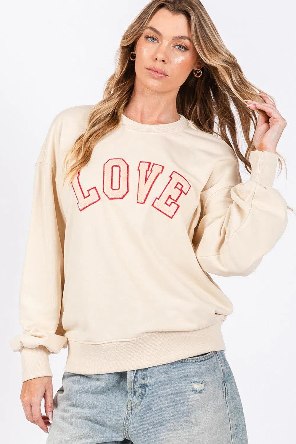 SAGE + FIG LOVE Path Drop Shoulder Sweatshirt – Stylish & Cozy, [Evelyns Fashion]