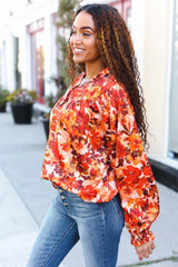 Fall Vibes Rust Floral Satin Top – Elegant & Versatile, [Evelyns Fashion]