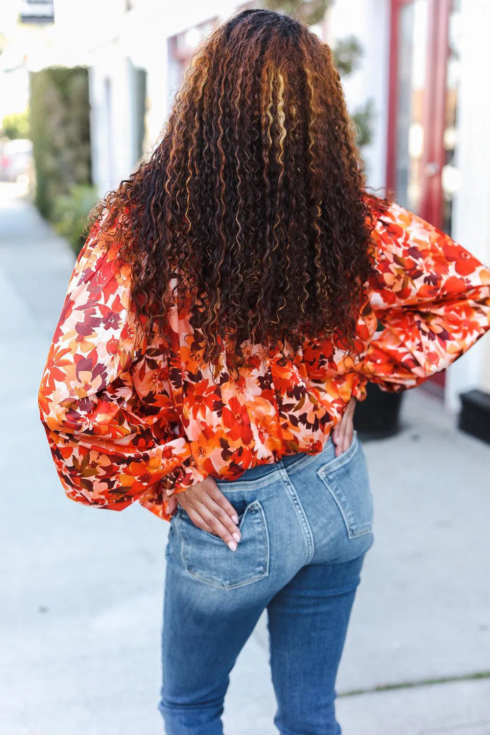 Fall Vibes Rust Floral Satin Top – Elegant & Versatile, [Evelyns Fashion]