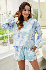 Shiny Tie-Dye Dropped Shoulder Lounge Set – Cozy & Trendy Fit, [Evelyns Fashion]