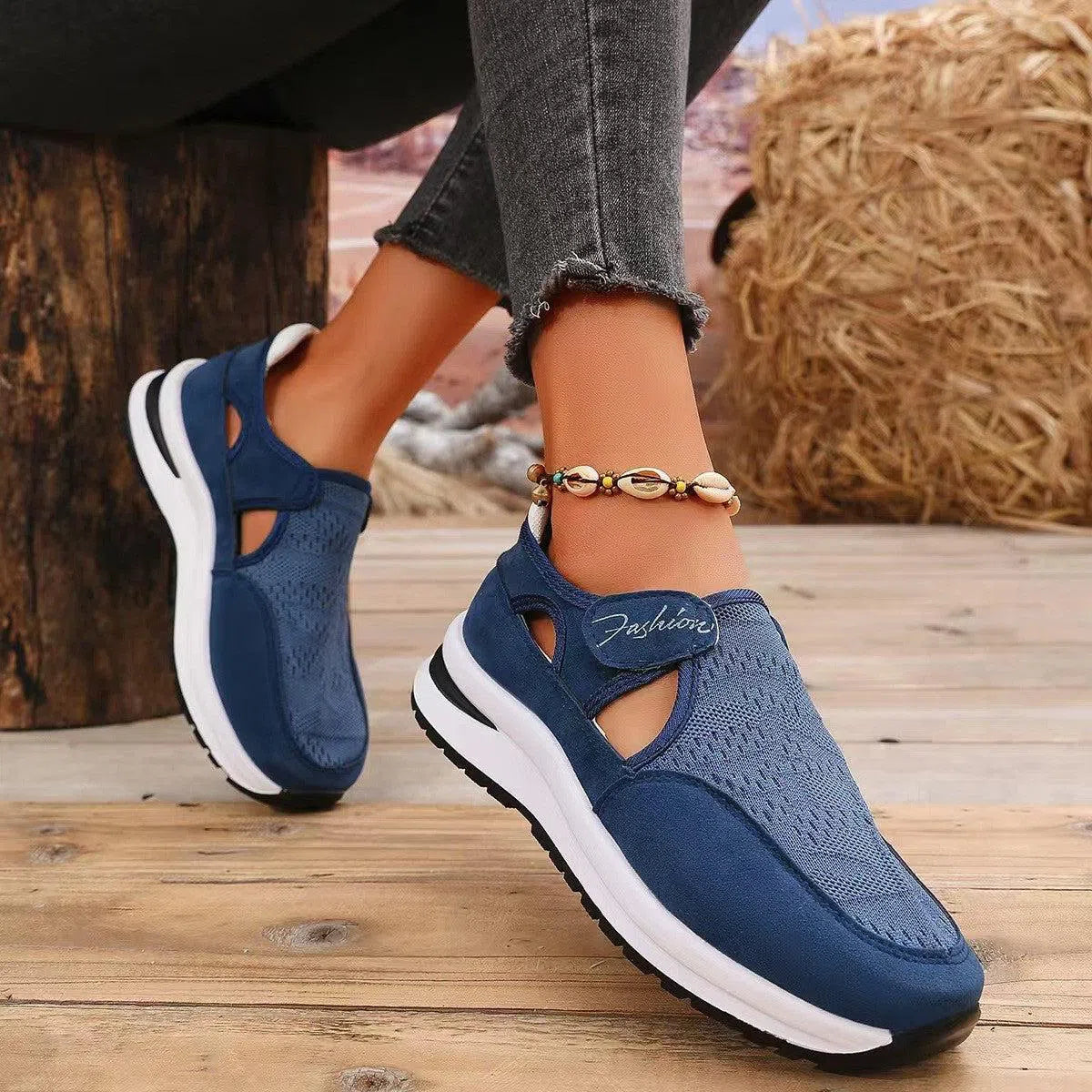 Mesh Round Toe Platform Sneakers – Stylish & Comfortable, [Evelyns Fashion]