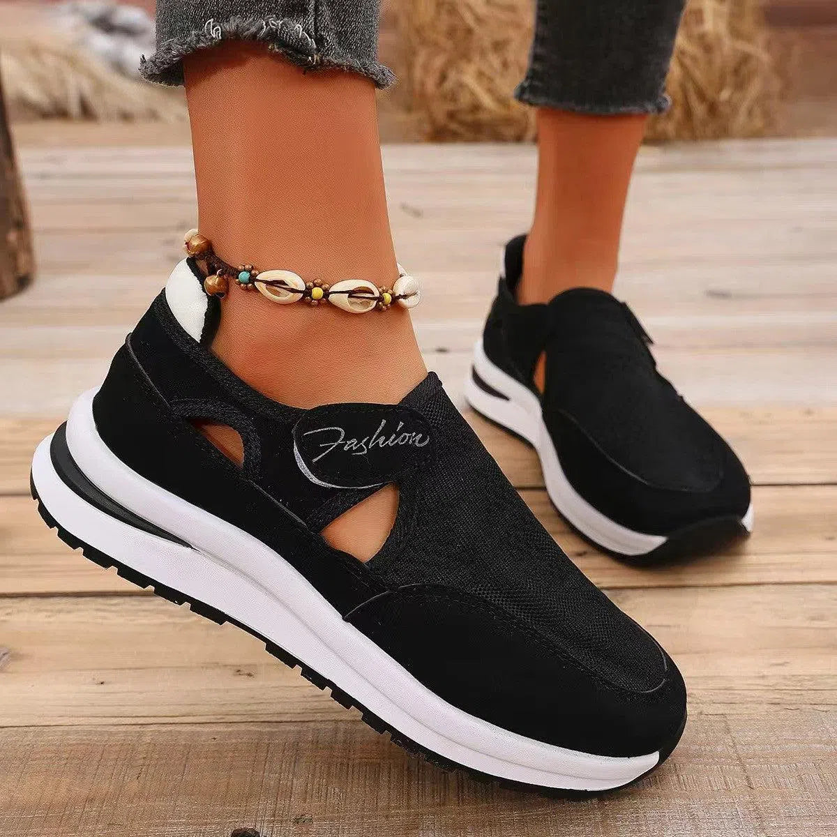 Mesh Round Toe Platform Sneakers – Stylish & Comfortable, [Evelyns Fashion]