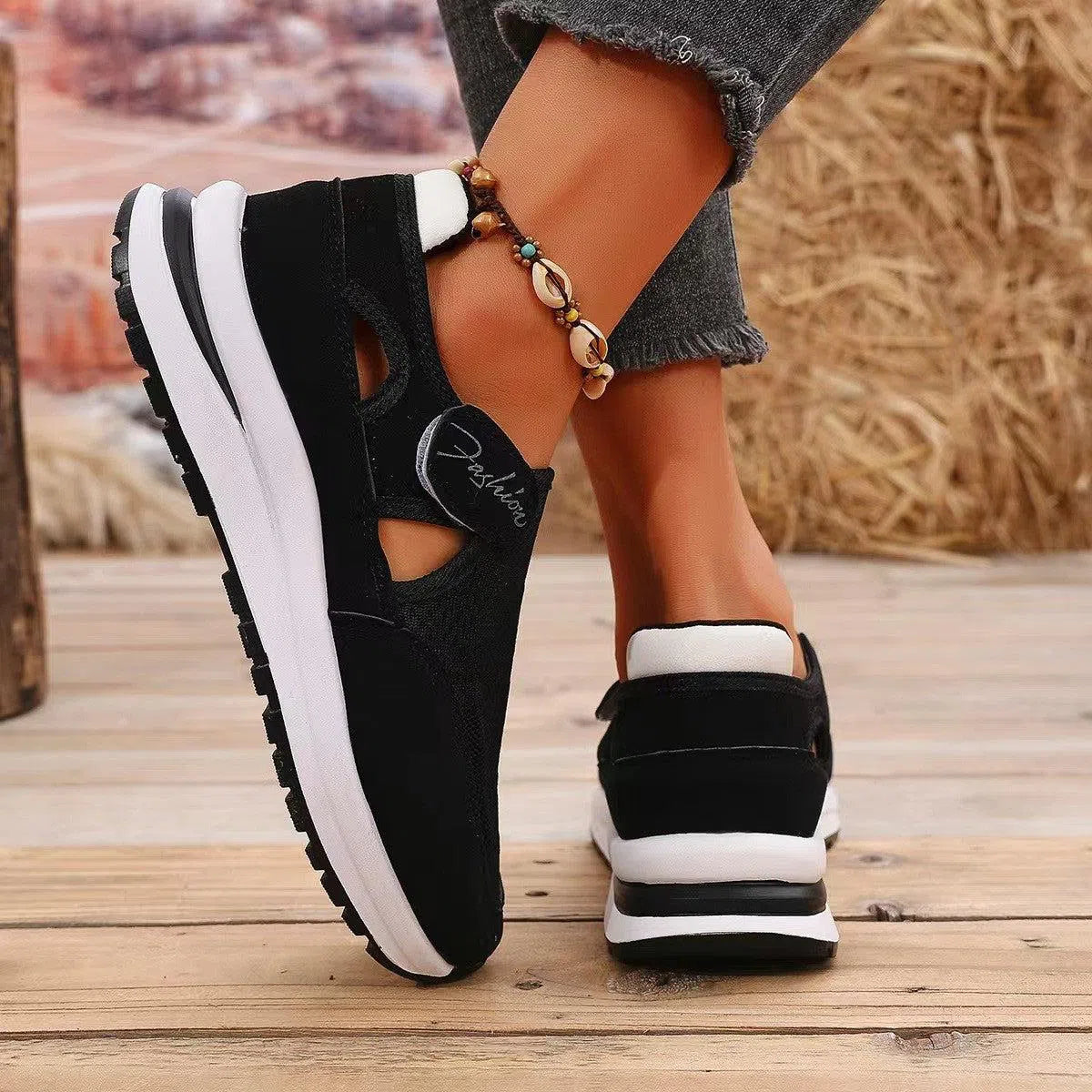 Mesh Round Toe Platform Sneakers – Stylish & Comfortable, [Evelyns Fashion]