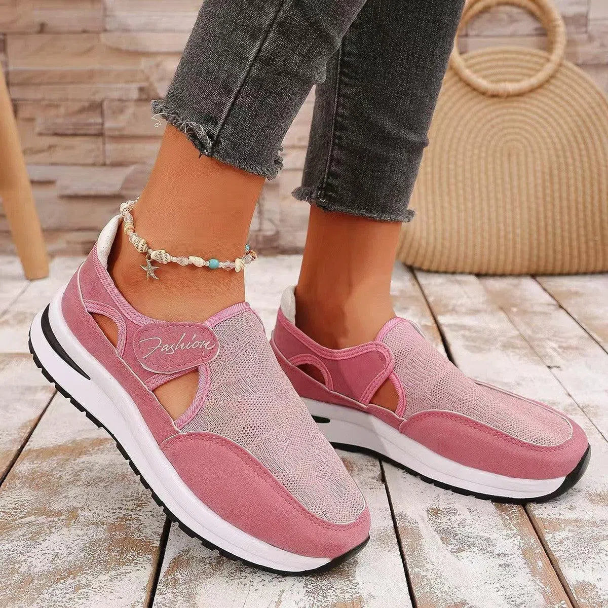 Mesh Round Toe Platform Sneakers – Stylish & Comfortable, [Evelyns Fashion]