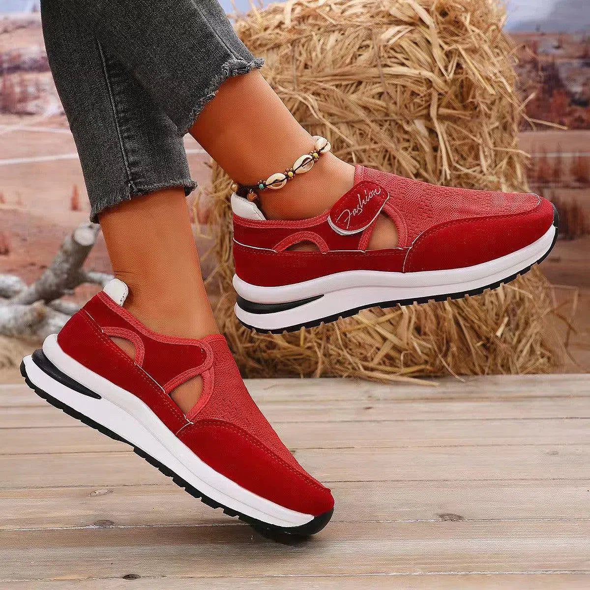 Mesh Round Toe Platform Sneakers – Stylish & Comfortable, [Evelyns Fashion]