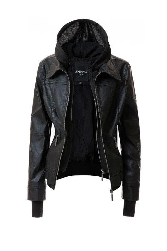 Trendy Women’s Hooded PU Leather Jackets – Sale Now On!, [Evelyns Fashion]